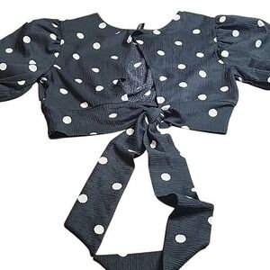 Divided H&M Polka Dot Crop Top, Puff,‎ Romantic Retro, Black White, Small